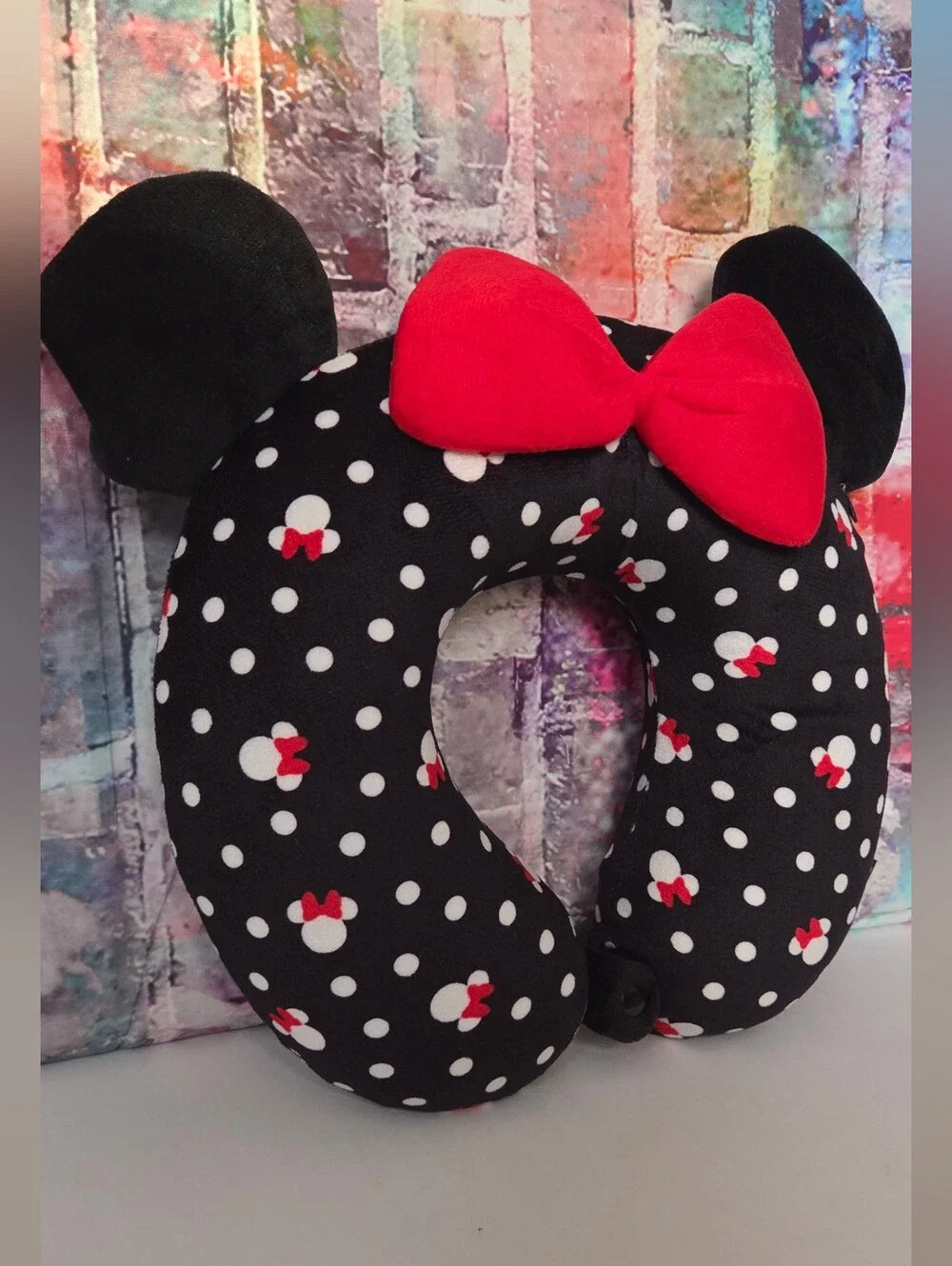 Disney Black Polka Dot Minnie Mouse Travel Neck Pillow with Red Bow